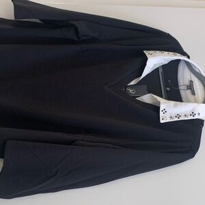 Adrianna Papell Black and Ivory Embellished Collar Top